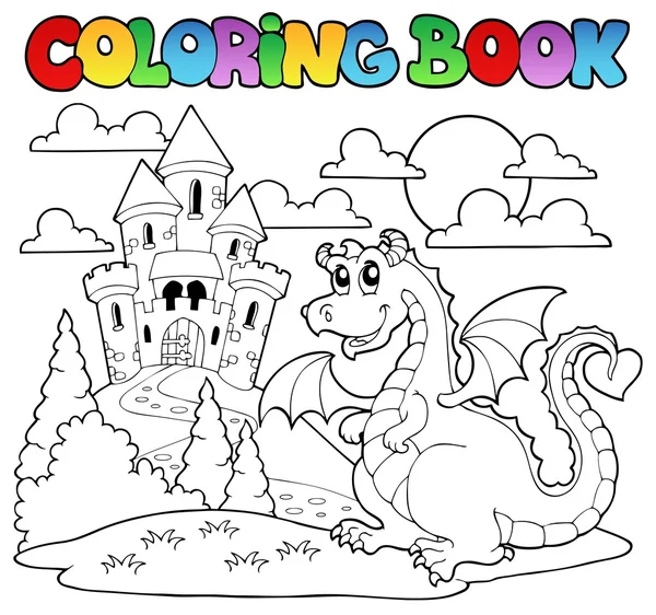 Desenho de tema dragão livro para colorir 1 — Vetor de Stock