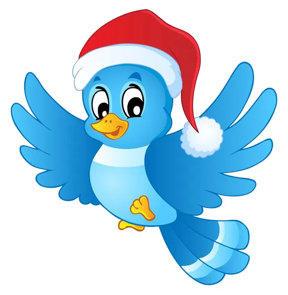 Pássaro azul no chapéu de Natal — Vetor de Stock