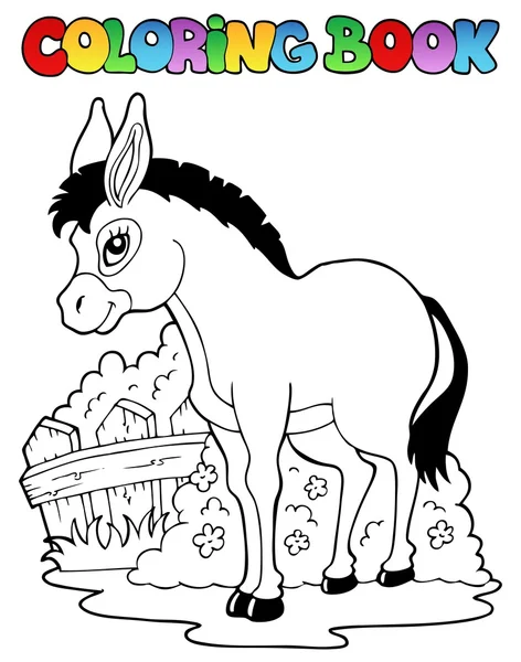 Libro para colorear tema burro 1 — Vector de stock