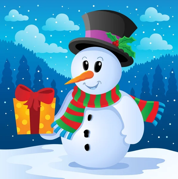 Snowman thema Winterbeeld 4 — Stockvector