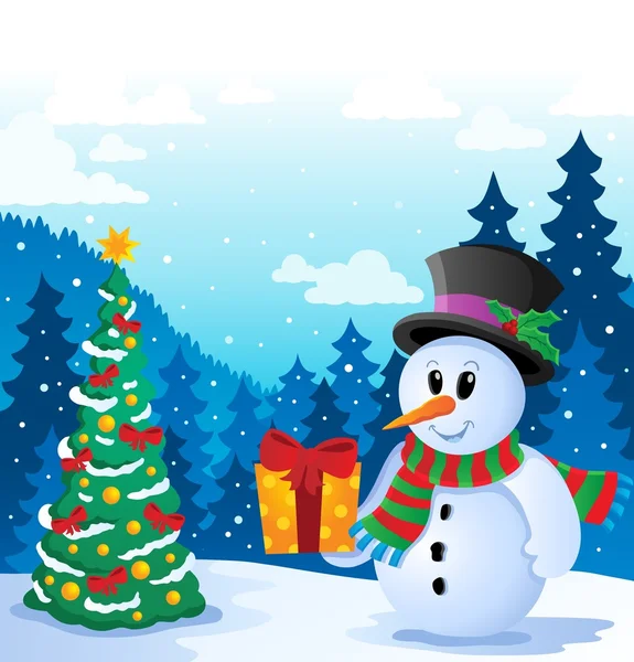 Snowman thema Winterbeeld 5 — Stockvector