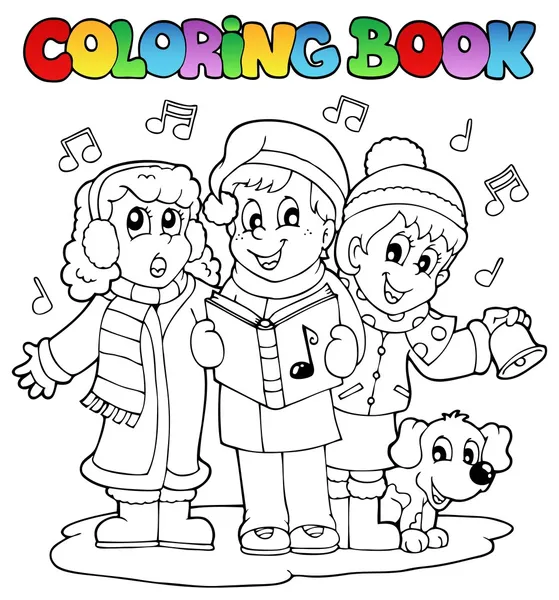 Coloring book carol singing theme 1 — Stock Vector