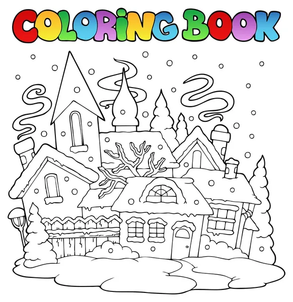 Livro para colorir inverno imagem da cidade 1 — Vetor de Stock