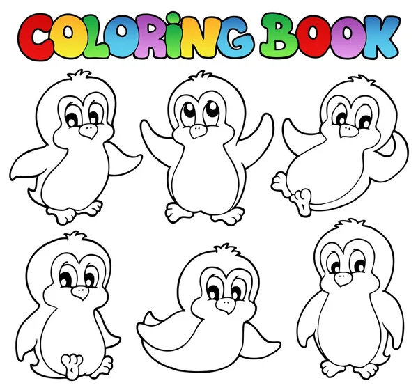 Coloring book cute penguins 1 — Stock Vector