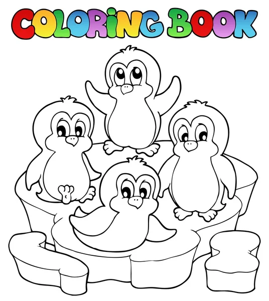 Coloring book cute penguins 2 — Stock Vector