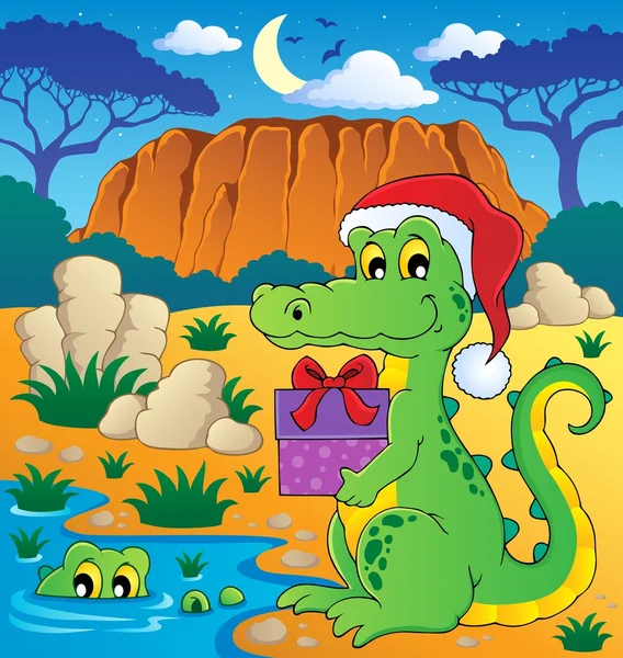 Crocodile de Noël thème image 2 — Image vectorielle