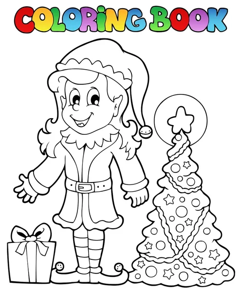 Coloring book Christmas elf theme 3 — Stock Vector