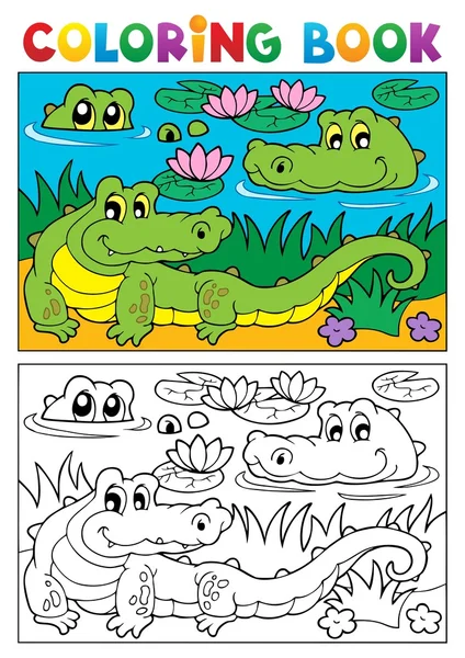 Coloring book crocodile image 2 — Stock Vector