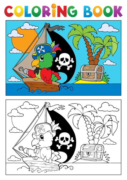 Boek piraat papegaai thema 3 kleuren — Stockvector