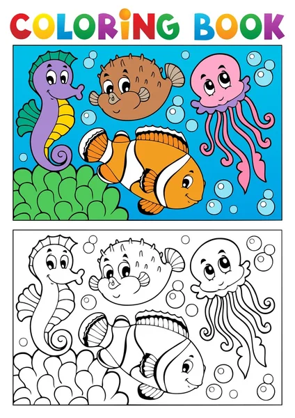 Livre à colorier avec animaux marins 4 — Image vectorielle