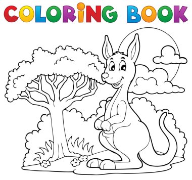 Coloring book with happy kangaroo clipart