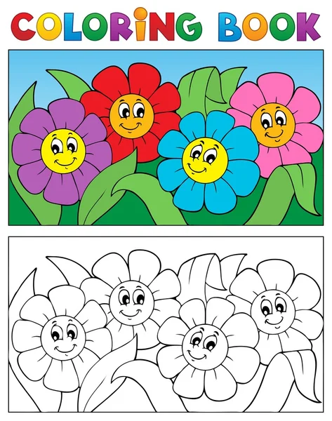 Libro para colorear con tema de flores 1 — Vector de stock