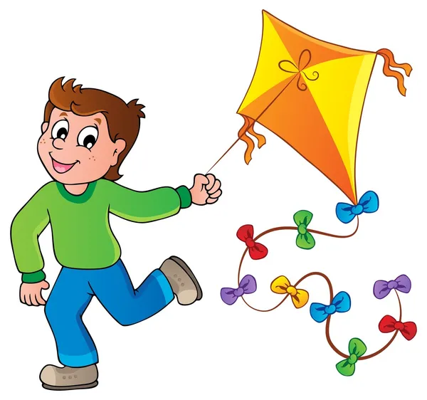 Jongen uitgevoerd met kite — Stockvector