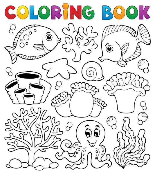 Livro para colorir recife de coral tema 2 — Vetor de Stock