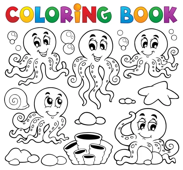 Kleuren boek octopus thema 1 — Stockvector