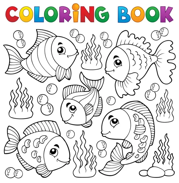 Libro da colorare vari pesci tema 1 — Vettoriale Stock
