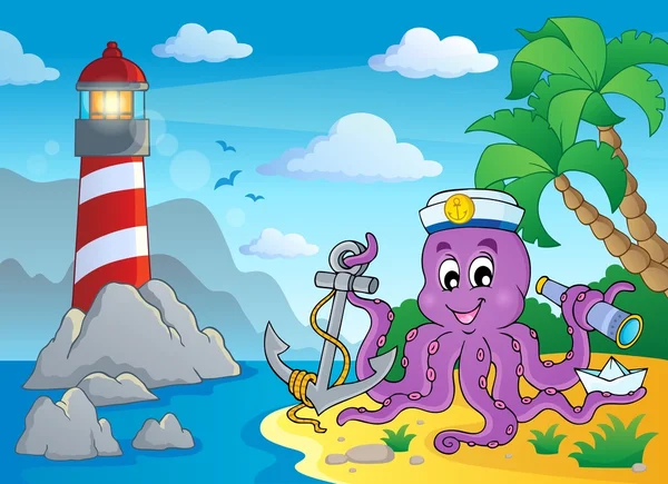 Image with octopus sailor 3 — ストックベクタ