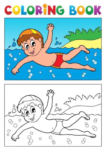 Libro para colorear natación tema 1 — Vector de stock