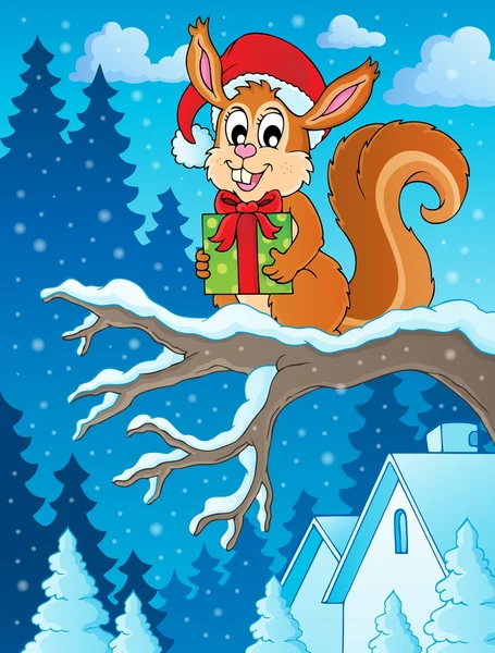Karácsonyi téma mókus-kép 2 — Stock Vector
