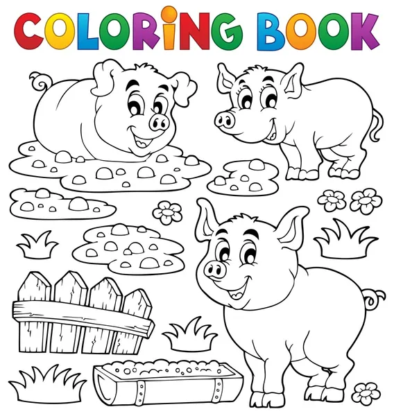 Coloring book pig theme 1 — Stock Vector