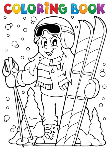Malbuch Skifahren Thema 1 — Stockvektor