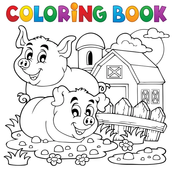 Coloring book pig theme 2 — Stock Vector