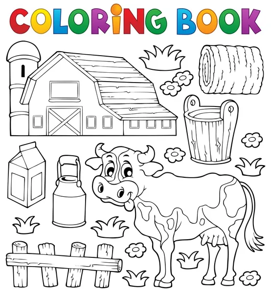 Libro da colorare mucca tema 1 — Vettoriale Stock