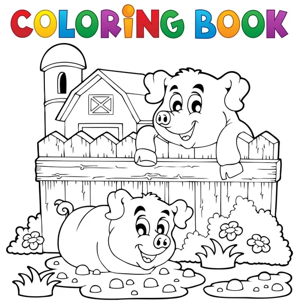 Coloring book pig theme 3 — Stock Vector