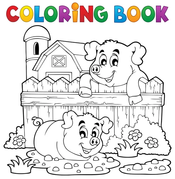 Coloring book pig theme 3 — Stock Vector