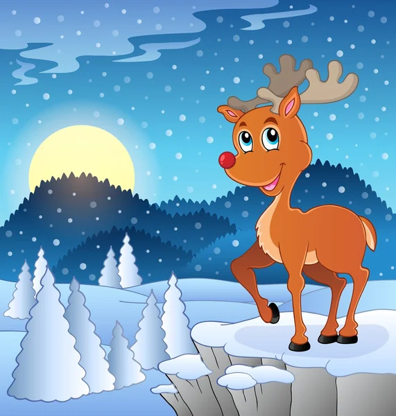 Escena con venado de Navidad 3 — Vector de stock