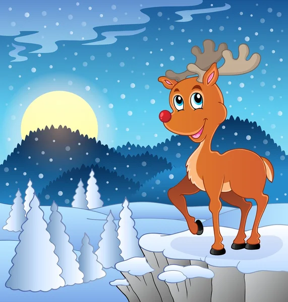 Scene with Christmas deer 3 — Stock Vector