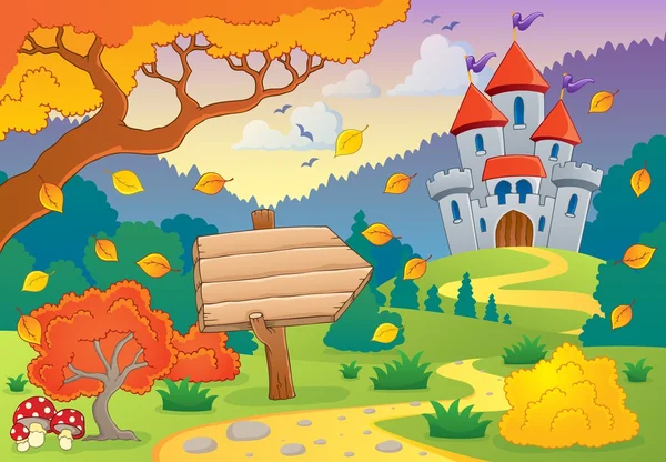 Tema otoño con castillo 1 — Vector de stock