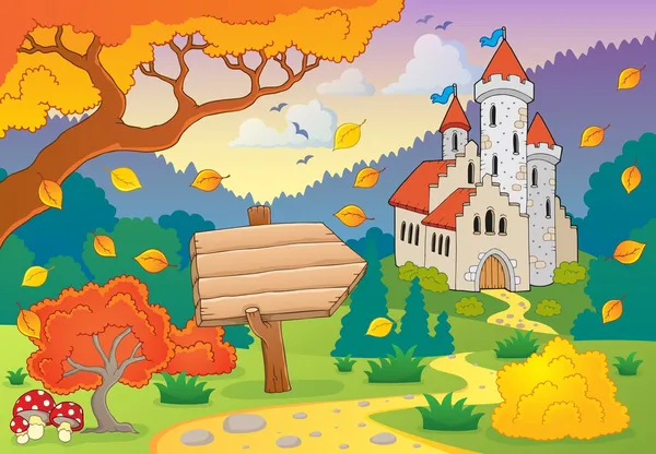 Tema Otoño con castillo 2 — Vector de stock