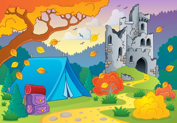 Tema de outono com ruínas do castelo 3 — Vetor de Stock