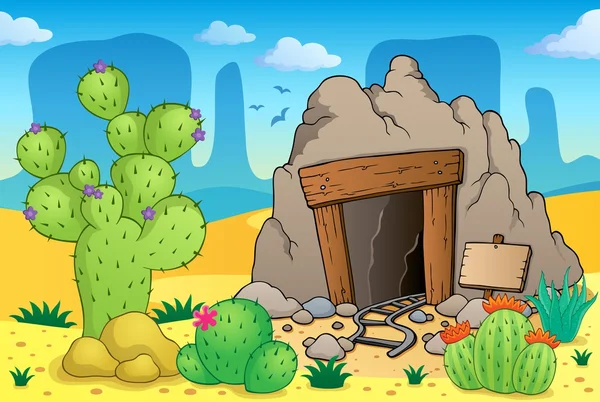Desert met oude mijnen thema 1 — Stockvector