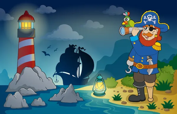 海賊をテーマに 3 と灯台 — ストックベクタ