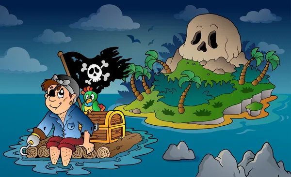 Tema con isla de cráneo pirata 5 — Vector de stock