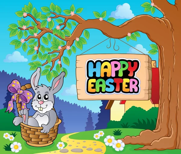Image avec lapin de Pâques et signe 5 — Image vectorielle