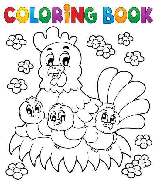 Livre à colorier poulet thème 1 — Image vectorielle