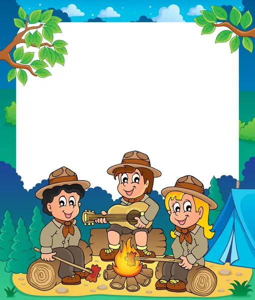 Niños scouts marco temático 1 — Vector de stock