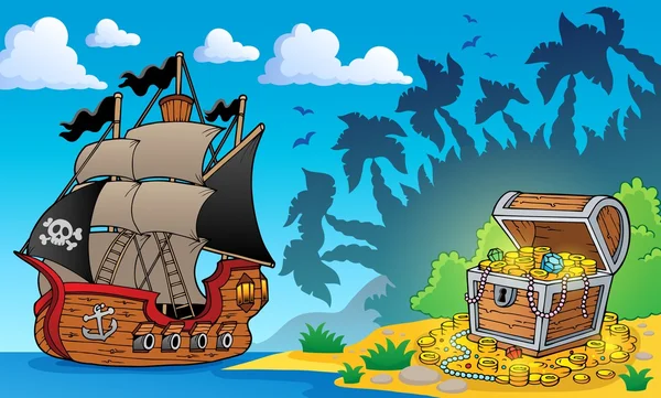 Tema pirata com baú de tesouro 1 — Vetor de Stock