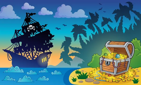 Pirate thema met schatkist 5 — Stockvector