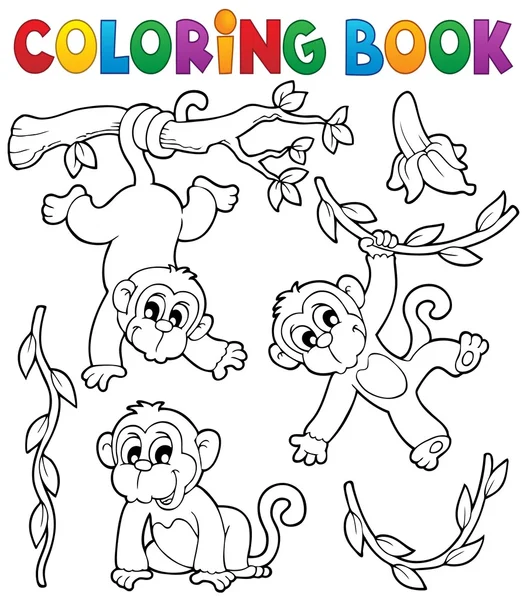 Libro para colorear mono tema 1 — Vector de stock