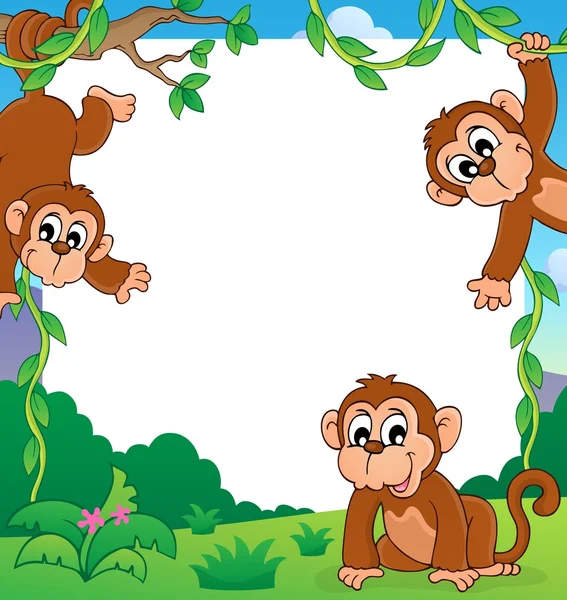 Monkey thematic frame 1 — Stock Vector