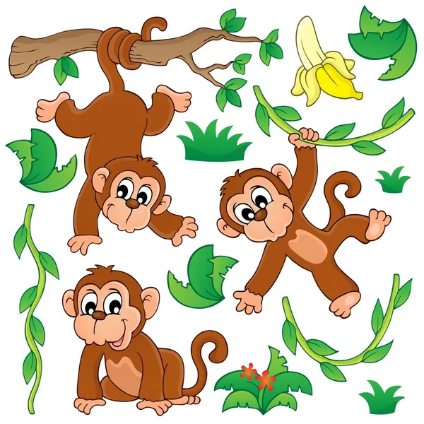 Monkey tema samling 1 — Stock vektor