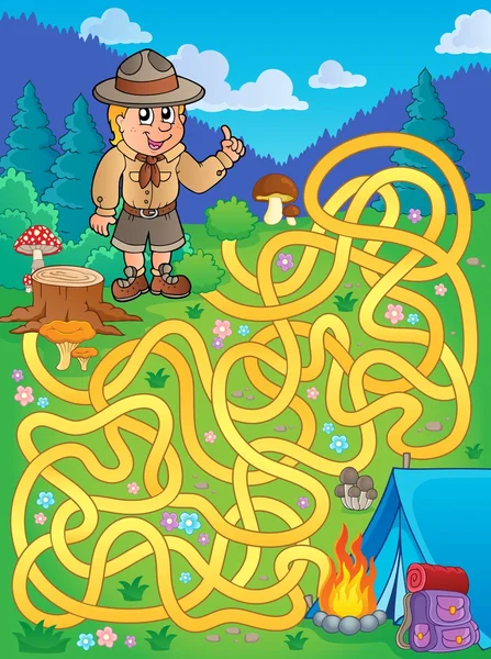 Maze 1 with scout boy — Stock Vector