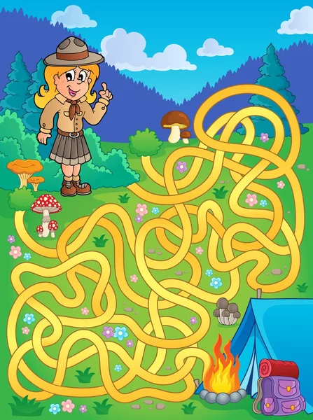 Labyrinthe 1 avec scout fille — Image vectorielle