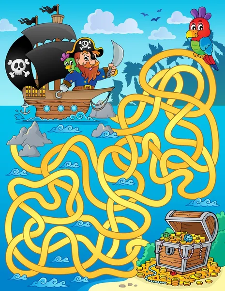 Maze 1 with pirate and treasure — Stock Vector