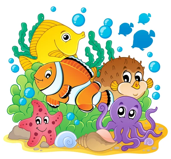 サンゴ礁の魚たちのテーマの画像 1 — ストックベクタ