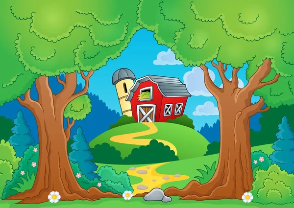 Tree thema met boerderij 1 — Stockvector